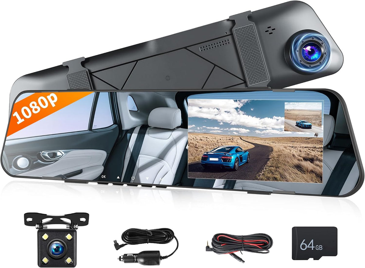Camara de Tablero tipo Espejo 4.5 pulgadas Frontal y Trasera | Espejo Retrovisor 1080p para Carros y Camiones | Doble Camara con Monitoreo de Parqueo, Asistencia de Reversa y Vision Nocturna