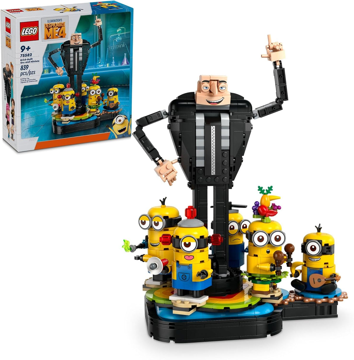 LEGO Mi Villano Favorito 4 Figuras de Gru y Minions para construir, Juguete de Minions para niños, Set de figuras de juguete de Mi Villano Favorito bailando, Regalo de cumpleaños para niños y niñas para jugar y exhibir, 75582