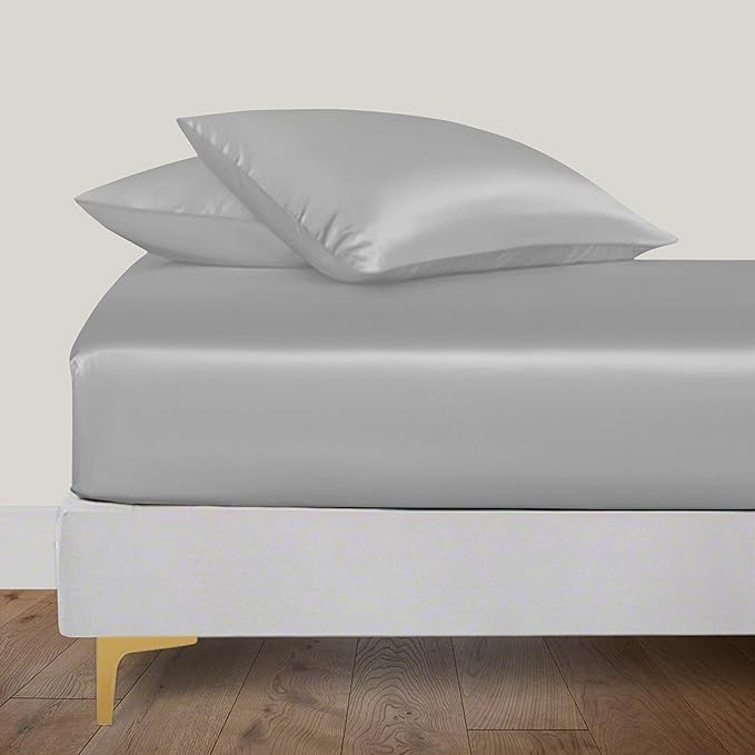 Sábana Ajustable LINENWALAS de Bambú – King Size, Gris Claro, Bolsillo 40 cm