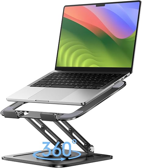 LOXP Soporte ajustable para laptop, soporte para computadora con base giratoria de 360°, soporte ergonómico para computadora portátil para escritorio, escritorio plegable para computadora portátil