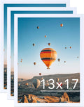 JCJMY 13x17 White Picture Frame Set of 3, Horizontal and Vertical Formats for Wall Hanging, 13 x 17 Wall Gallery Poster Photo Frames with Shatter Resistant Plexiglass, 3 Pack, White