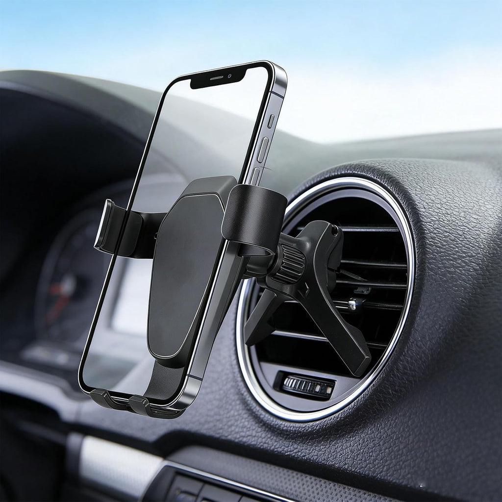 Soporte para teléfono SEYUGOPTI con sistema de gravedad para rejilla de ventilación redonda, soporte manos libres para teléfono móvil compatible con iPhone 17/16/15/14/13 y todos los smartphones.