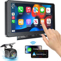 Estéreo portátil inalámbrico con pantalla táctil HD de 7" con Apple CarPlay y Android Auto, Mirror Link, Bluetooth 5.2, cámara de reversa, entrada AUX y transmisor FM para todo tipo de vehículos. 