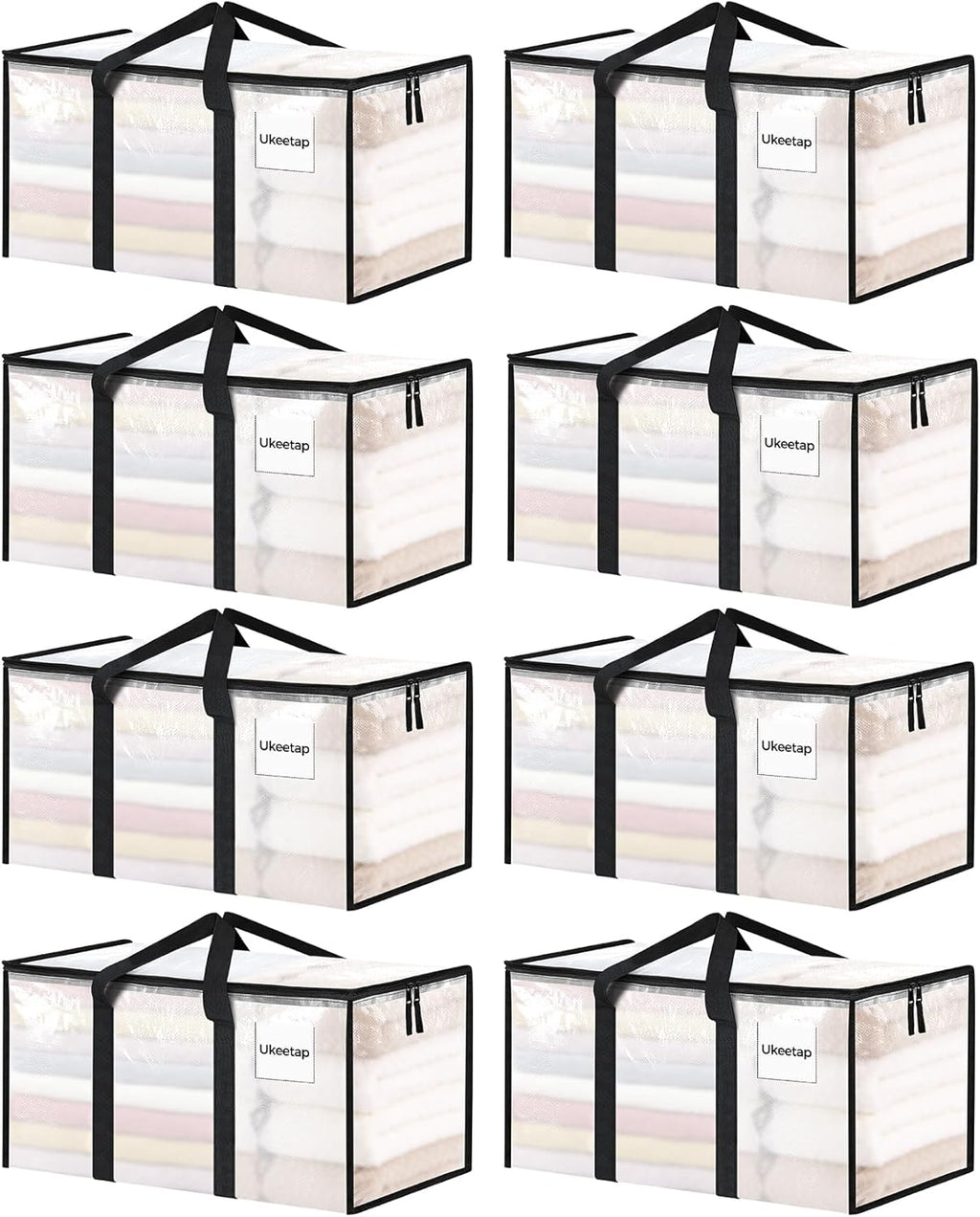 8 Pack Bolsas de Mudanza Extra Grandes Uso Rudo | Contenedores Transparentes con Tapa, Asas Reforzadas y Cierres Resistentes | para Ropa, Dormitorios y Universidad (Transparente)