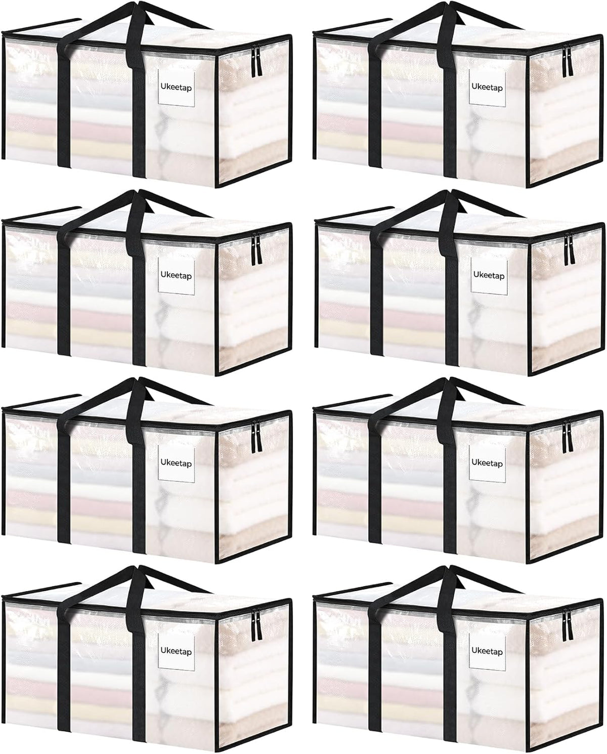 8 Pack Bolsas de Mudanza Extra Grandes Uso Rudo | Contenedores Transparentes con Tapa, Asas Reforzadas y Cierres Resistentes | para Ropa, Dormitorios y Universidad (Transparente)