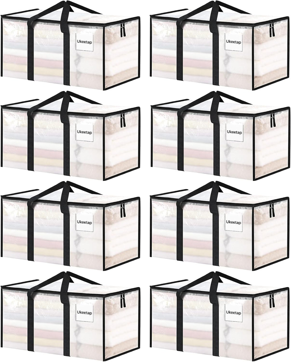 Paquete de 7 bolsas de mudanza extragrandes y resistentes, contenedores de almacenamiento transparentes con tapas, asas reforzadas y cremalleras resistentes. Cajas de mudanza, bolsas de almacenamiento, contenedores para empacar ropa, dormitorios