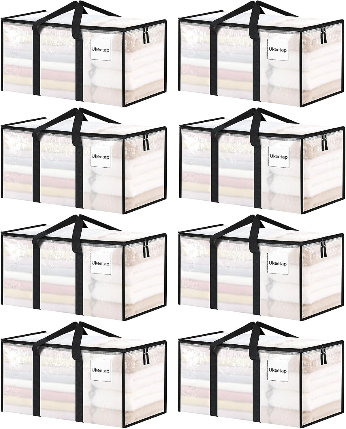 Paquete de 7 bolsas de mudanza extragrandes y resistentes, contenedores de almacenamiento transparentes con tapas, asas reforzadas y cremalleras resistentes. Cajas de mudanza, bolsas de almacenamiento, contenedores para empacar ropa, dormitorios