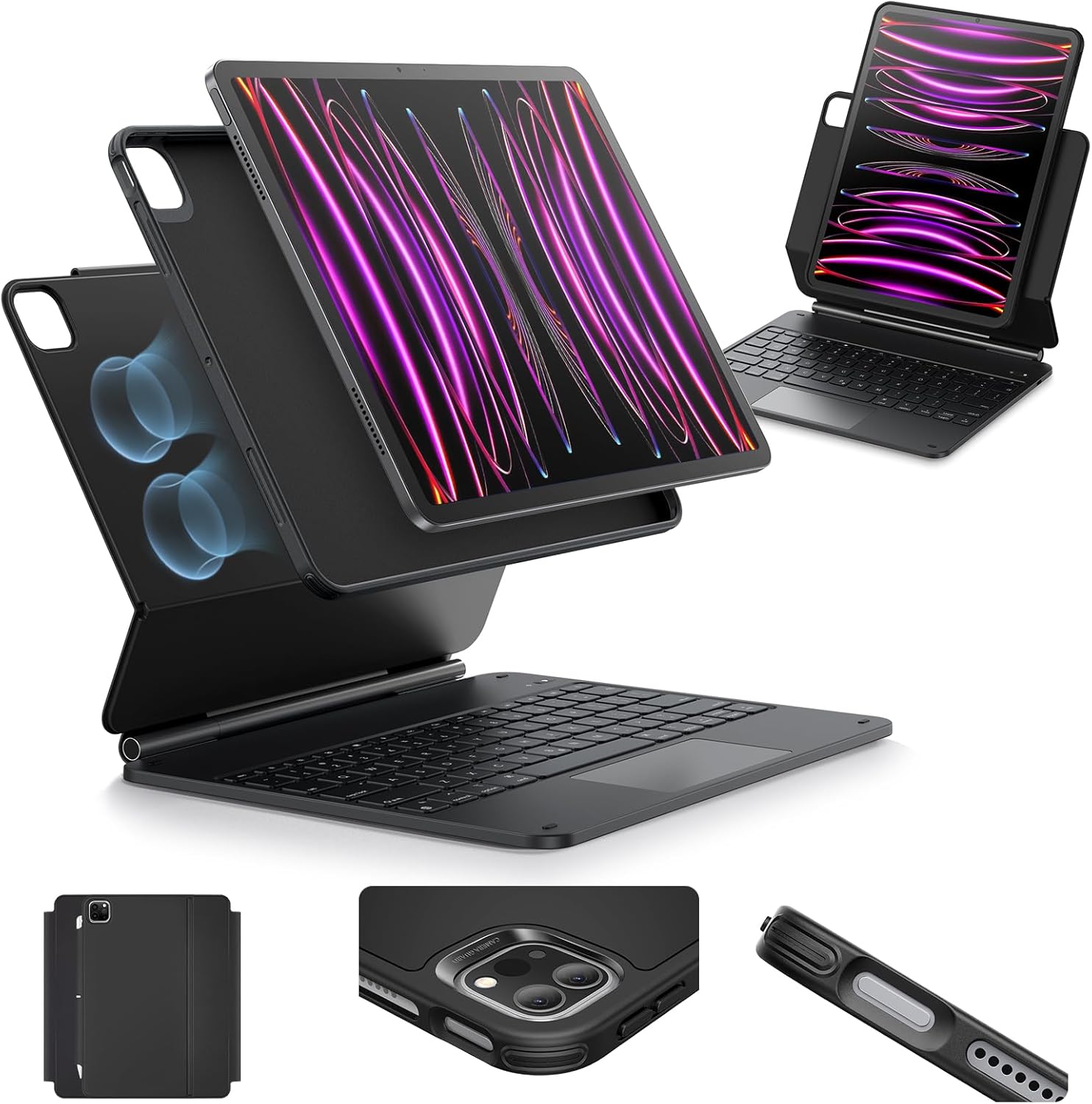 Funda con Teclado ESR Rebound 360 para iPad Pro 12.9" – Soporte Magnético, Trackpad, Negro