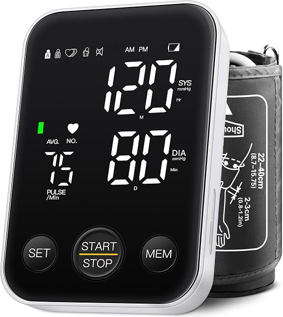 Monitor de presión arterial Máquina de brazo superior Preciso ajustable Manual BP Cuff Kit Pantalla LED retroiluminada 2 usuarios 240 juegos de memoria incluye bolsa de almacenamiento Negro