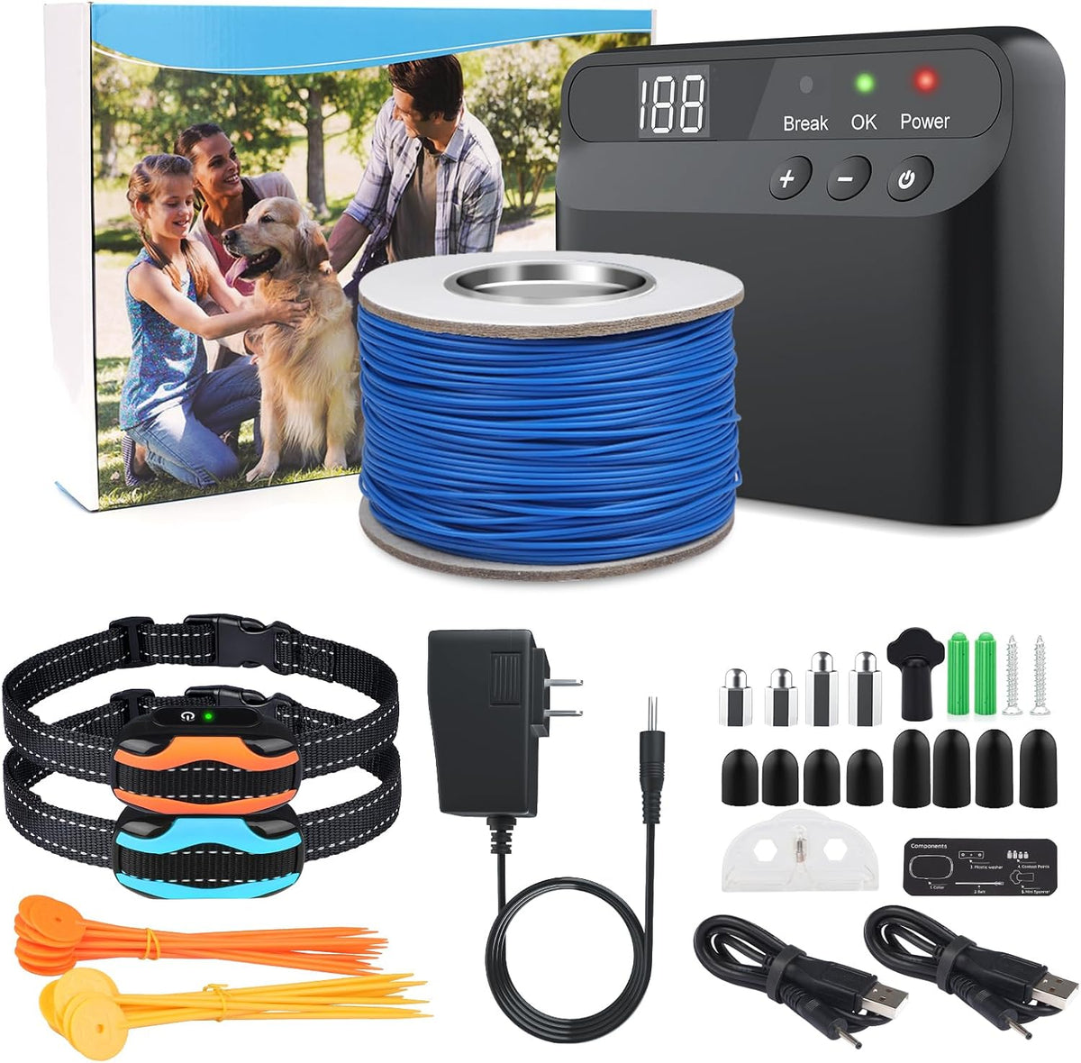 INCOMPLETO-Valla eléctrica PcEoTllar para perros, sistema de valla eléctrica para perros, 2 receptores de collar resistentes al agua, con cable delimitador subterráneo/superficial de 656 pies, para perros pequeños, medianos y grandes.