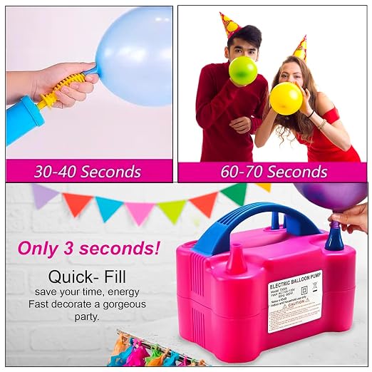 Bomba de aire eléctrica para globos Party Propz de 220 V y 600 W con doble boquilla - Paquete de 1 bomba de aire para globos | Soplador de globos | Inflador de globos eléctrico (rosa)