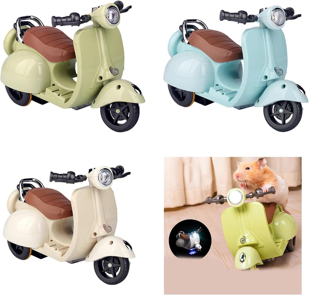 Juguete giratorio de scooter para conejillos de indias, juguete de motocicleta con luces y música, decoración de jaula con forma de scooter