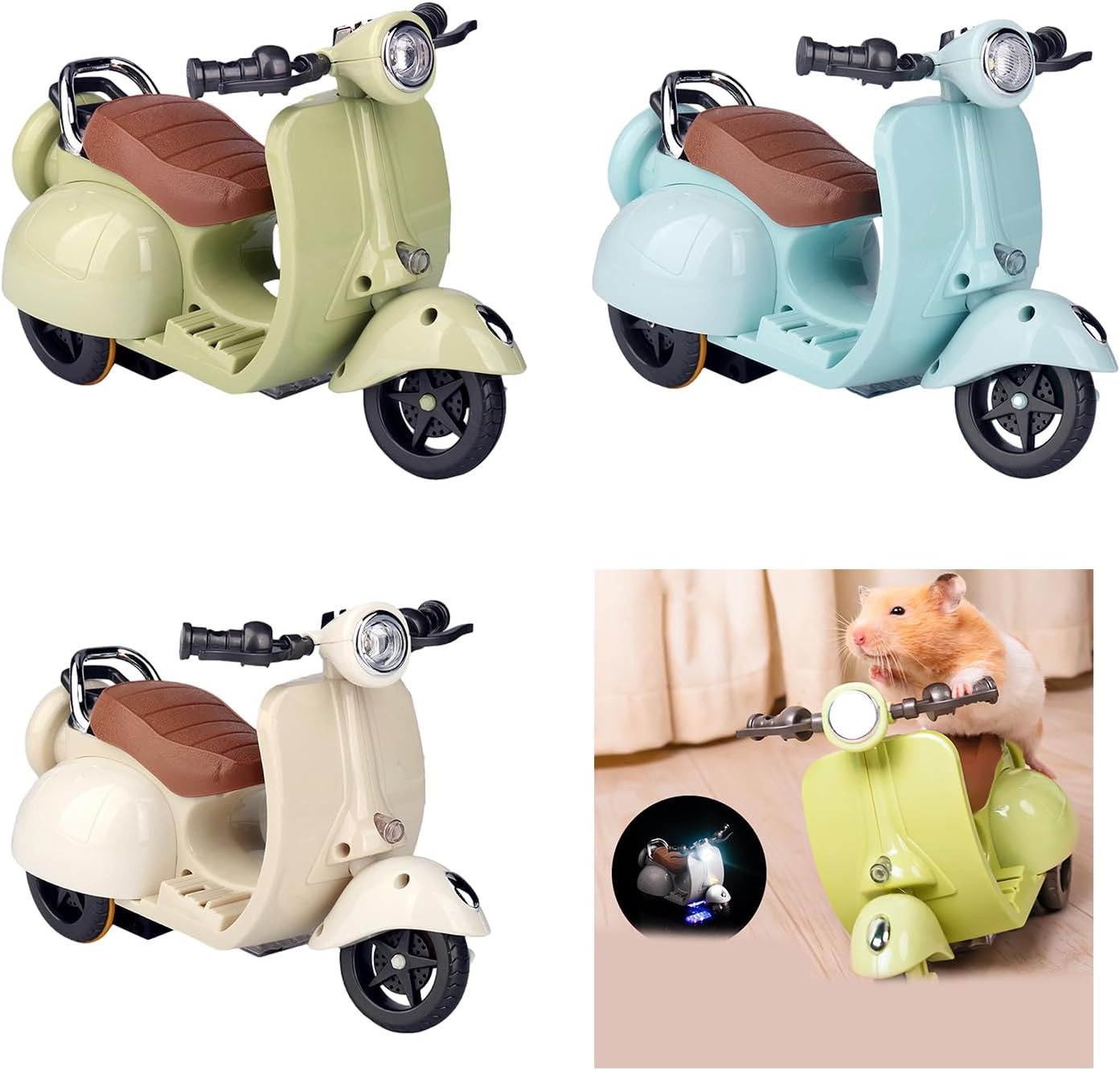 Juguete giratorio de scooter para conejillos de indias, juguete de motocicleta con luces y música, decoración de jaula con forma de scooter