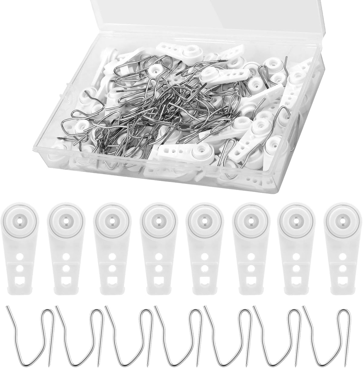 AceOrbit 50 Piezas Portadores Rodamientos Bola Cortinas con 50 Piezas Ganchos Metal 3 cm para Deslizamiento Suave, Rodillos Reemplazo Resistentes Cortinas Drapeados
