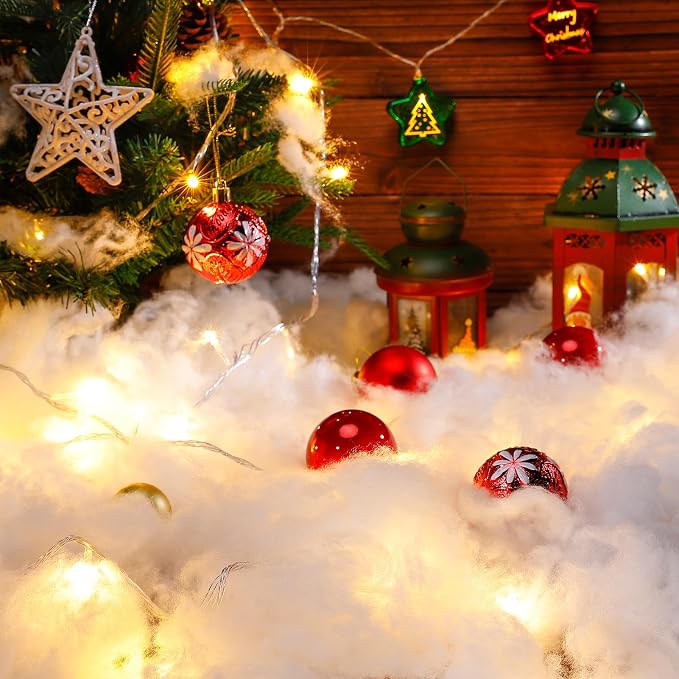 Biggun Decoraciones de Nieve Falsa Esponjosa de 10 onzas - Manta de Nieve Artificial de Navidad, Fibra de Algodón de Nieve Sintética Xmas para Interiores, Copos de Nieve para Decorar Árbol de Pueblo
