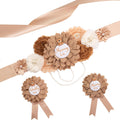 Rosavida Set de Banda de Maternidad con Oso de Peluche | Corsage para Mama y Papa | Recuerdo de Baby Shower y Gender Reveal (Cafe)