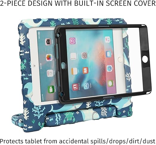 HDE Funda para iPad Mini 5 y 4 para niños con protector de pantalla integrado, soporte de mango a prueba de golpes con soporte para Apple Pencil compatible con iPad Mini de 5ª generación y iPad Mini de 4ª generación Tablet Shark