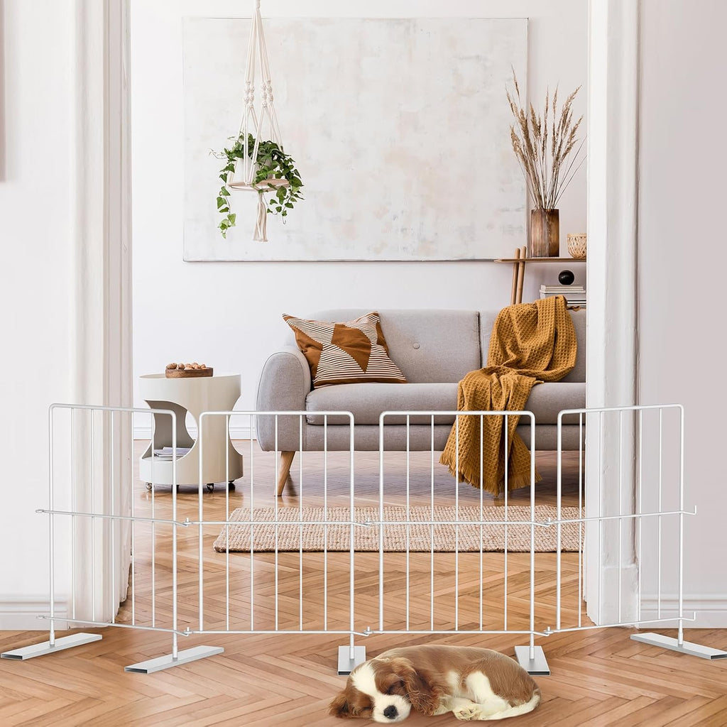 HAITRAL 17 Inch Height Freestanding Small Dog Gate,4 Panel Foldable Pet Gate for Indoor Use with Support Feet, Easy Step Over Pet Safety Gate for Short Puppy, Christmas Tree Fence - White