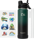 Swigina - Botella de agua con aislamiento y funda de silicona (36 horas fría y 18 horas caliente), con tapa 2 en 1, calcomanías de bricolaje, sin bisfenol A, 24 onzas