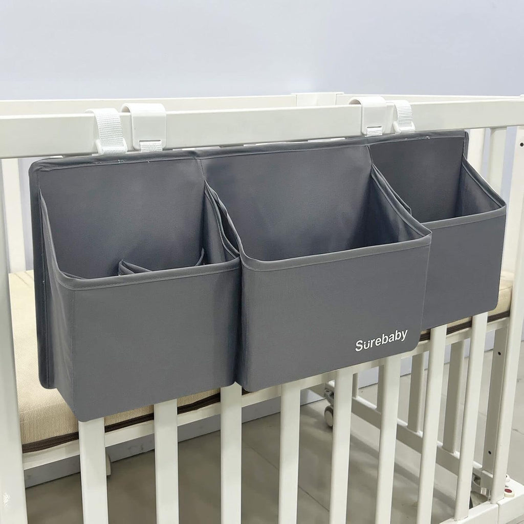 surebaby Organizador colgante para pañales, organizador 3 en 1 para cuna, organizador de pañales para cuna y cambiador (gris)