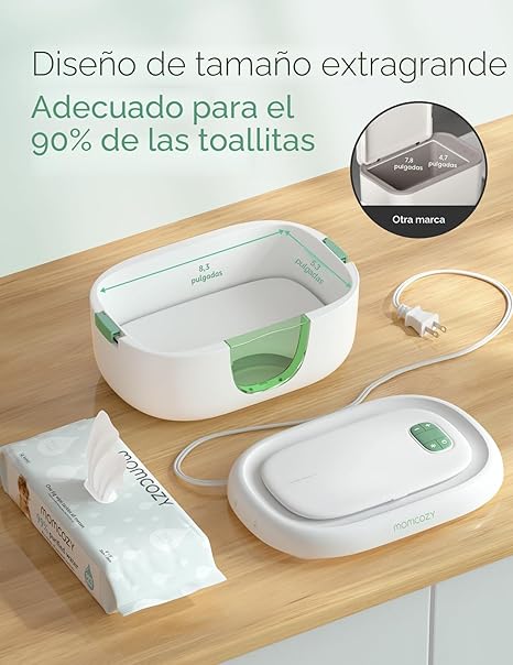 Momcozy Calentador de toallitas para bebé, diseño innovador de resorte, dispensador de toallitas de gran capacidad, calentamiento rápido y uniforme, 4 modos de control de temperatura, calentador