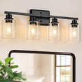 Lámparas de baño modernas Unicozin, apliques de tocador de 4 luces sobre espejo, lámpara de pared negra con cristal transparente para sala de estar, armario, dormitorio o porche.