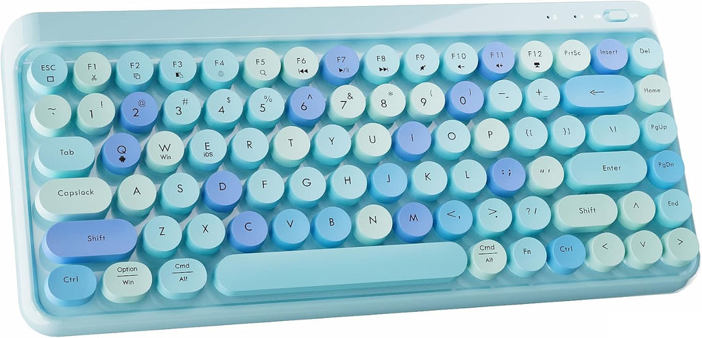 Teclado FCPLU x UBOTIE Bluetooth Inalámbrico TKL con 84 Teclas Redondas Retro, Estilo Máquina de Escribir, para PC/Mac/Tabletas (Azul-Multicolor)