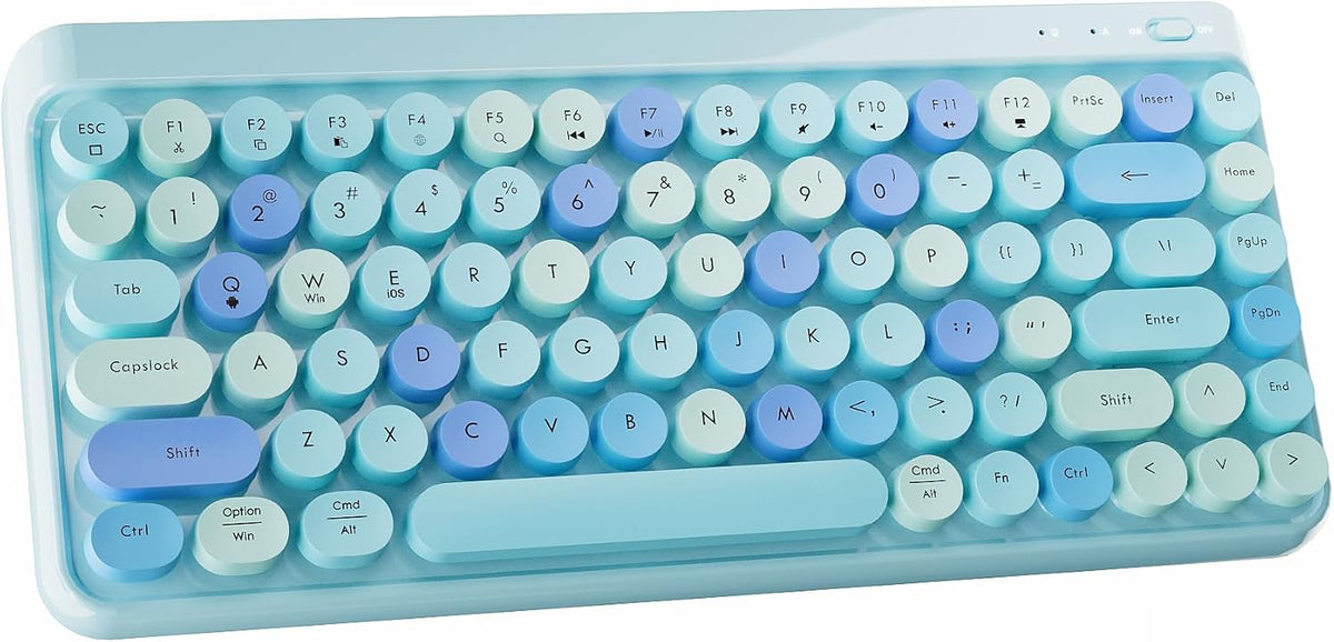 Teclado FCPLU x UBOTIE Bluetooth Inalámbrico TKL con 84 Teclas Redondas Retro, Estilo Máquina de Escribir, para PC/Mac/Tabletas (Azul-Multicolor)