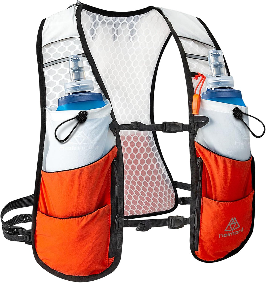 Haimont Water Running Vest Pack with Dual Water Bottles for Running Women Men, 5L Lightweight Runner Water Vest for Mountain Trails, L, Orange