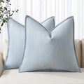 Fundas de almohada decorativas de lino MIULEE Euro Sham 24x24 Azul claro Boho Farmhouse  Cojines neutros para sofá y cama Paquete de 2 Funda de almohada moderna costera de verano Sofá Sala de estar Decoración del hogar