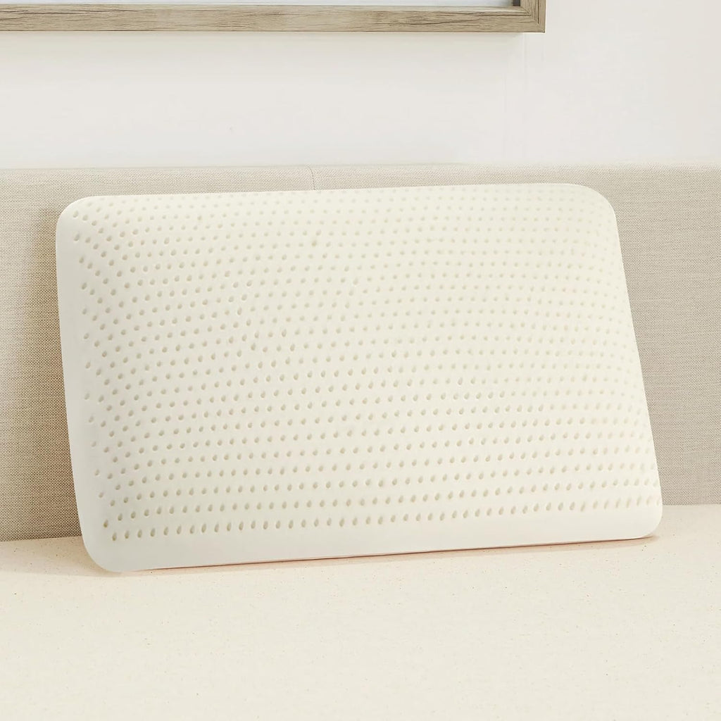 Almohada de Látex Natural Talalay 100% Premium – Firmeza Estándar, Transpirable, Alivio de Presión, Funda de Algodón Removible