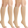 +MD Medias de Compresión 20-30 mmHg 2 Pares | Punta Abierta hasta la Rodilla | Soporte Graduado Color Nude Talla M