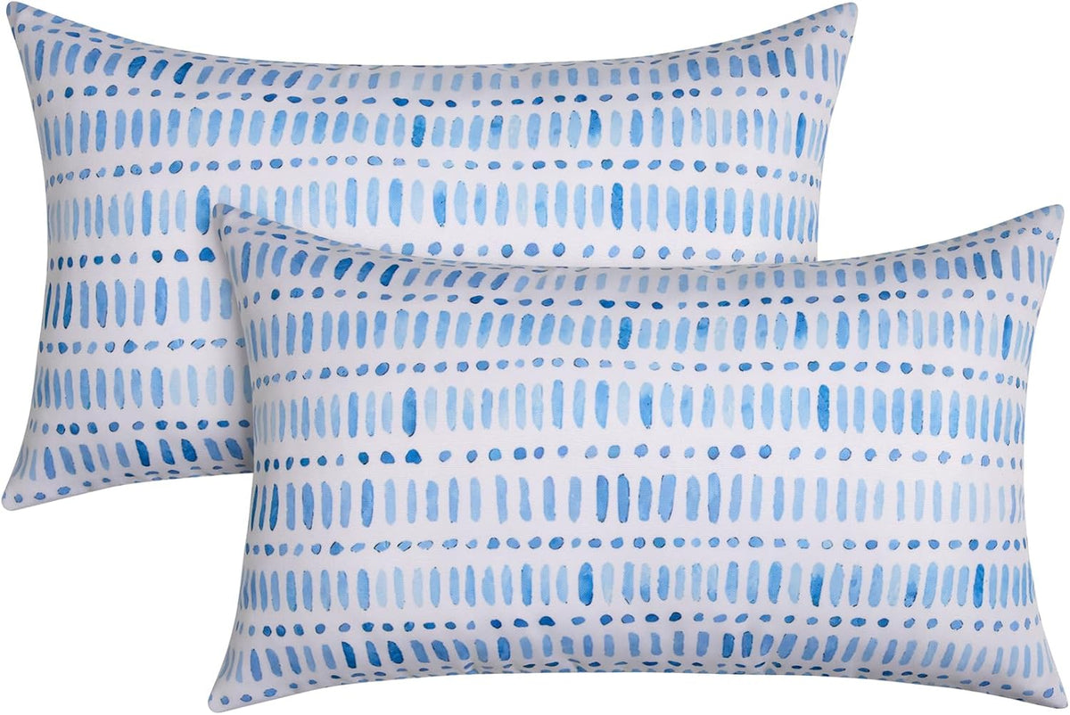 CASAJOY Paquete de 2 almohadas para exteriores de 12x20 pulgadas, almohadas decorativas impermeables con relleno, almohadas lumbares decorativas para patio, jardín, sofá, muebles, cama, sala de estar (azul guijarro)