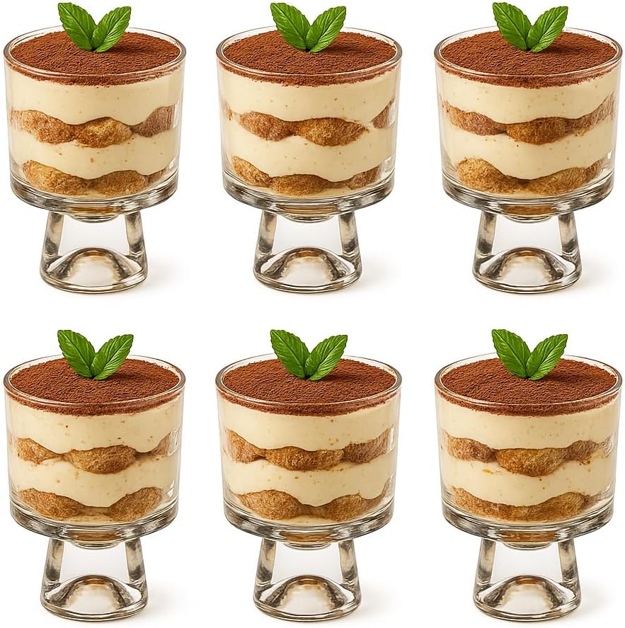 MQMCPDS 8 oz Glass Dessert Cups (Set of 6) Exquisite dessert cups for pudding, sundae, ice cream, cake, fruits, salads and cocktails - Perfect for use as trifle bowls (clear color)