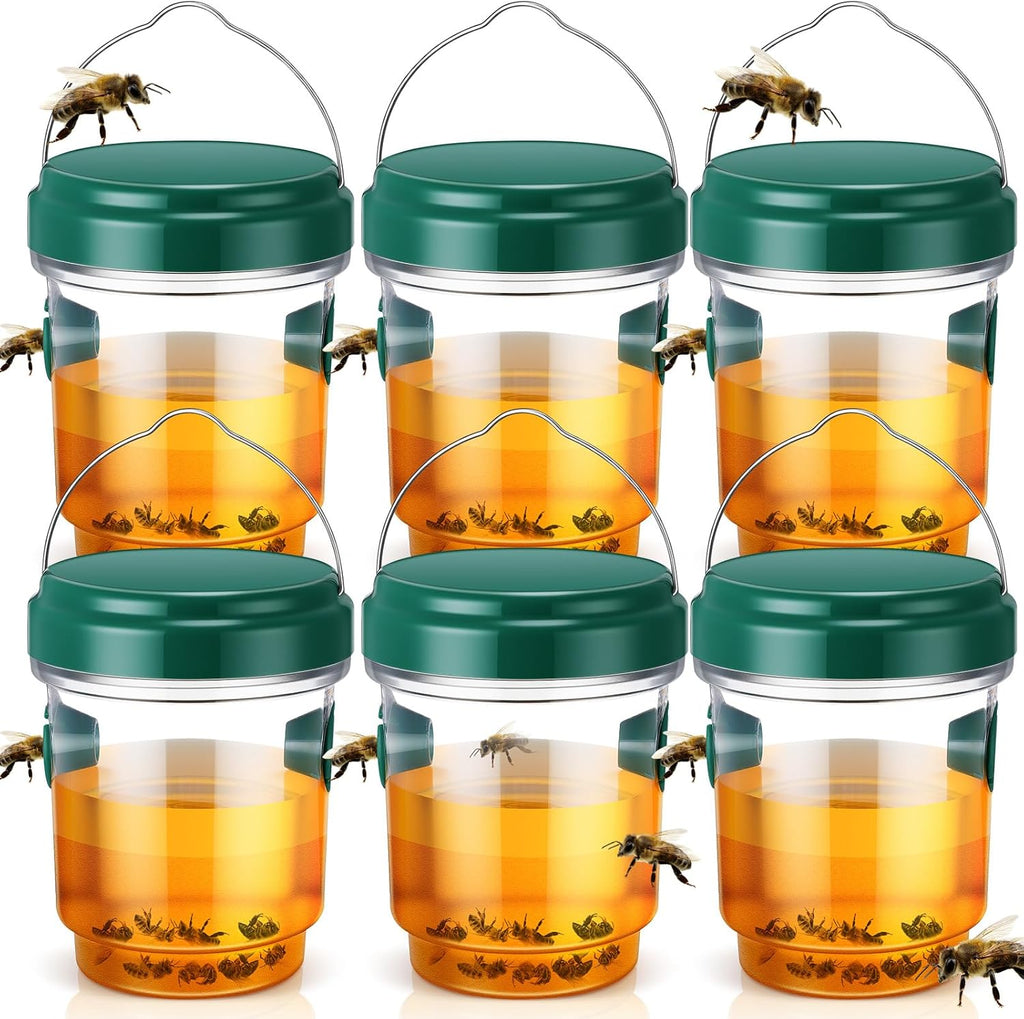 Trampas para Avispas Qualirey 6 Piezas – Colgantes Reutilizables para Avispas, Abejas y Moscas en Exterior e Interior | Verde