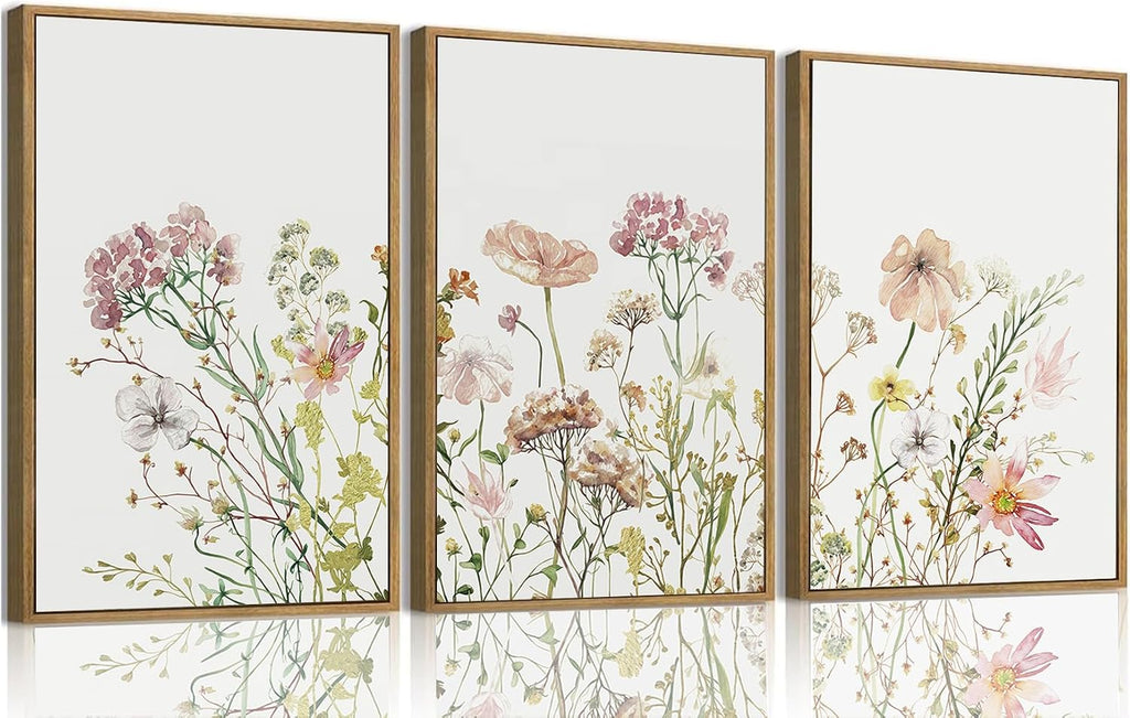 Cuadro decorativo de lienzo con flores silvestres rosas de MTFBWY para la habitación del bebé, imágenes de flores en acuarela para el dormitorio de niñas, juego de 3 láminas estéticas relajantes, 30 x 40 cm.