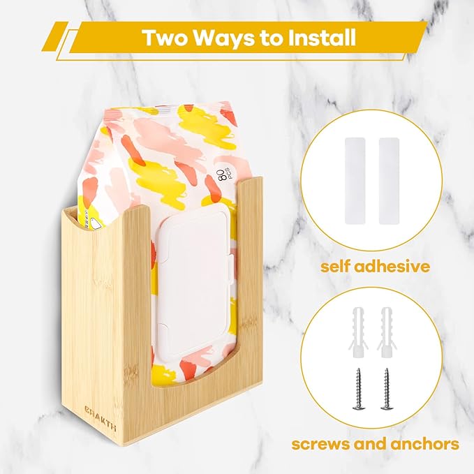 CRAKTH Dispensador de toallitas de bambú para montaje en pared, soporte para caja de toallitas para baño, cocina, sala de estar, contenedor de almacenamiento para pañuelos faciales, toalla facial Visita la tienda de CRAKTH