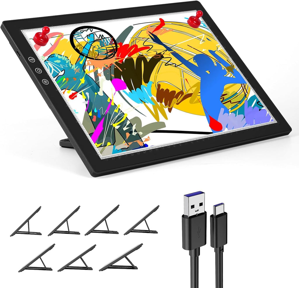 XVV Rechargeable A4 Light Pad,LED Tracing Light Board with Stand,2 Magnets, 3 Color Modes and 8 Levels of Brightness Adjustable Copy Board for Drawing, Diamond Art, Sketching, Tracing and Animation