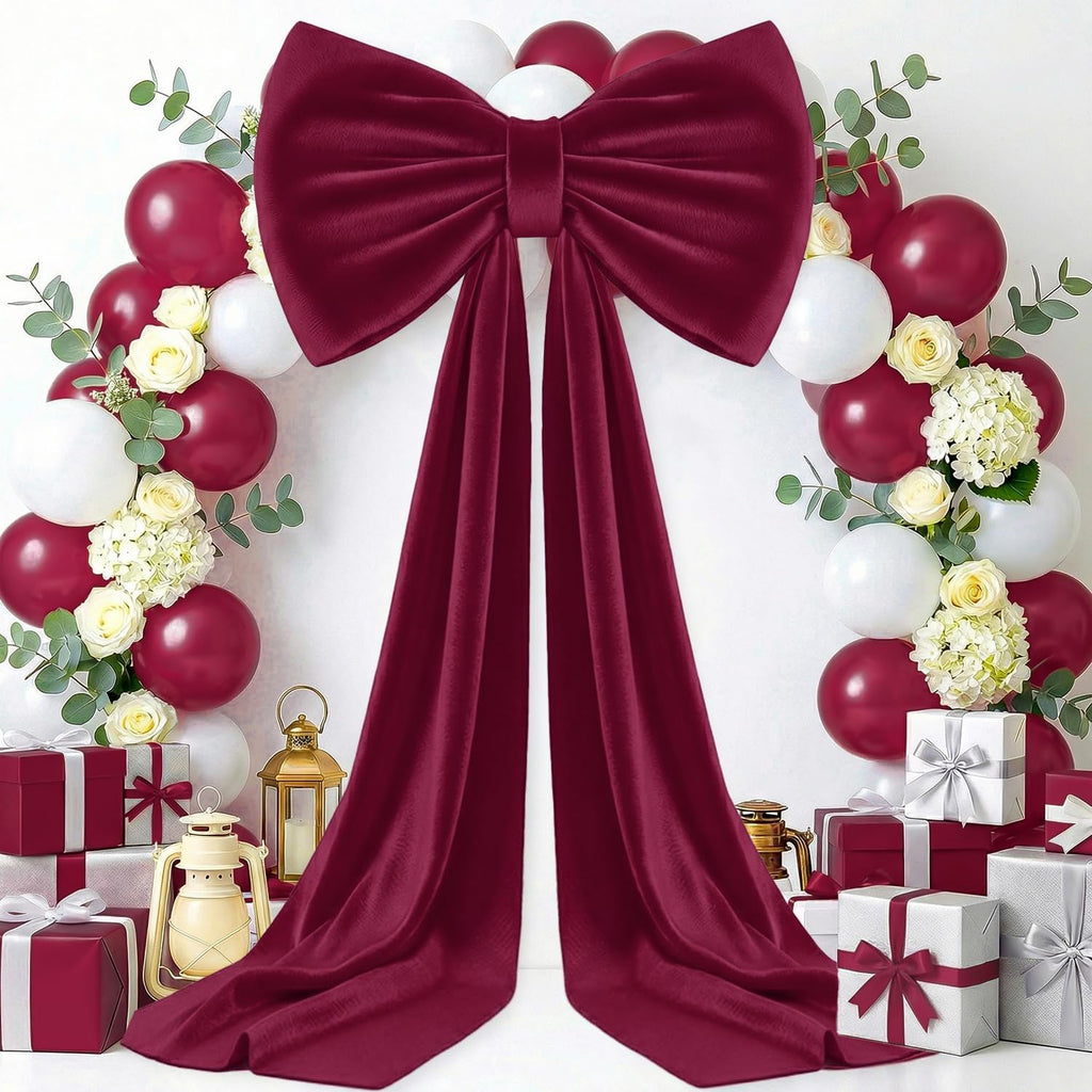 MODFUNS Gran Lazo Decorativo Borgoña para Fondo, Lazos Grandes de Terciopelo de 75x23 Pulgadas con Cinta Larga Lazos Extra Grandes 3D para Fiesta de Cumpleaños, Boda, Ceremonia, Baby Shower, Decoraciones de Pared