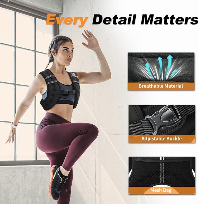 Chaleco lastrado VBSD para mujer, 6 lb/8 lb/12 lb/16 lb/20 lb/25 lb/30 lb. Chaleco lastrado para mujeres y hombres, chalecos de peso corporal para caminar, entrenamiento de fuerza, correr, trotar y fitness.