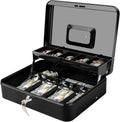 Caja Dinero Jssmst Cerradura Llave - 0.7 mm Acero Sólido, Bandeja Monedas Espuma Auto-Pop A Prueba Derrames, 4 Clips Billetes Seguros Dedo, Portátil Negocios Pequeños, 30 x 24 x 9 cm, Negro | ⚠️ Detalle en la tapa, no afecta su funcionamiento