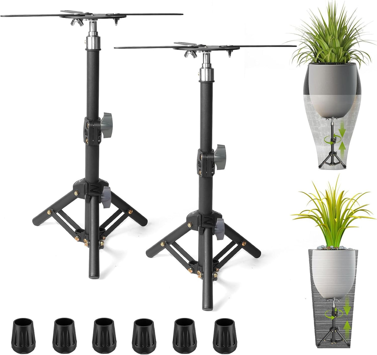 Elevadores Ajustables para Macetas de Metal Pack x2 | Diseño Trípode con Drenaje, Altura 25-38 cm — Interior y Exterior