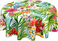 2 UNIDADES-Mantel redondo tropical hawaiano de 178 cm (70 pulgadas) con estampado floral de hojas de palmera e hibisco, mantel circular con estampado de flores de monstera, lavable y reutilizable, de poliéster, ideal para comedor, cocina, fiestas