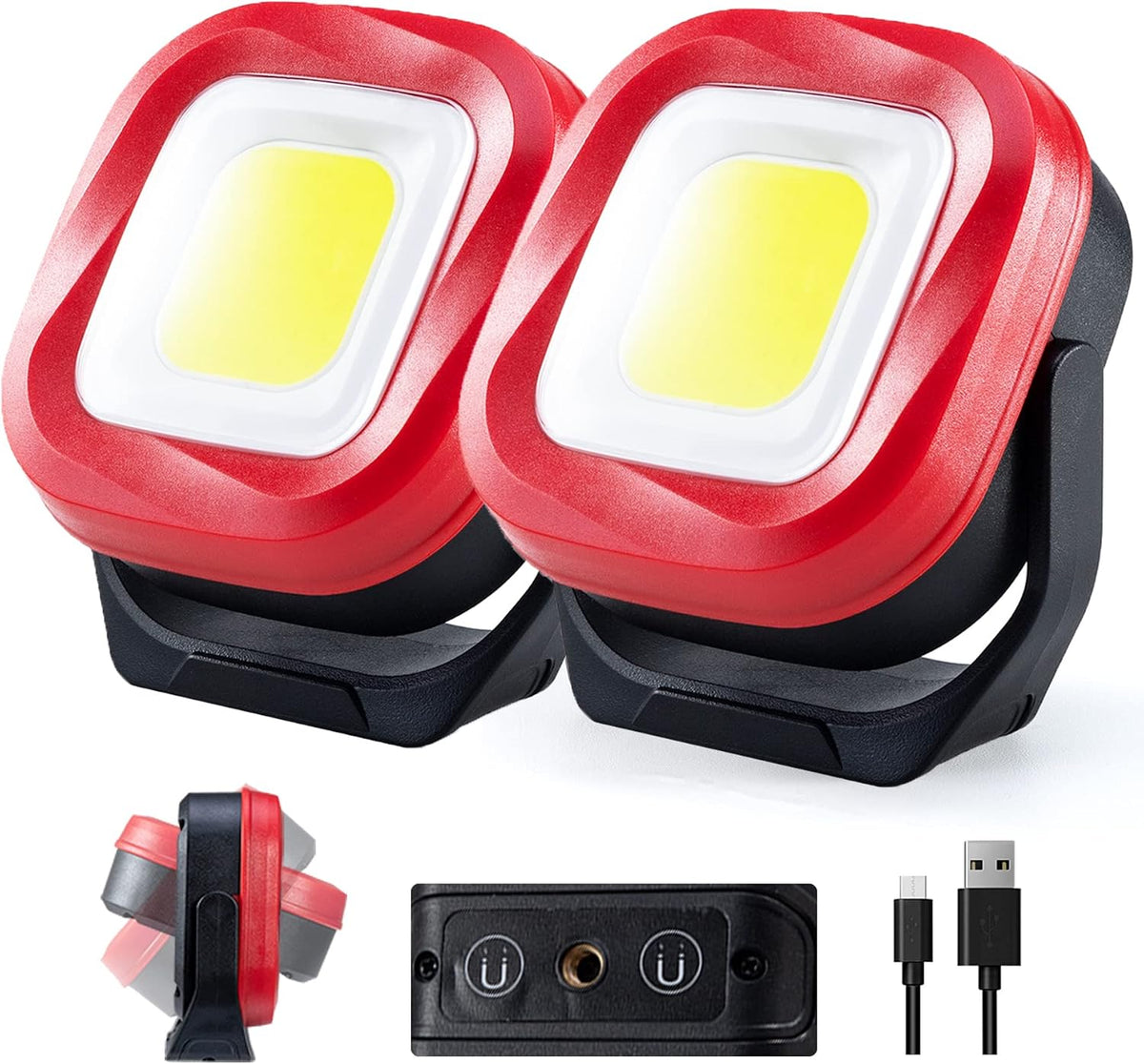 Linterna magnética de trabajo ORHOMELIFE, 42 LED, 1000 lúmenes, recargable, portátil, para inspección, reparación de automóviles, camping, emergencias e iluminación en obras (2 unidades).