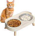 Comedero Gato Elevado Set Comedero Agua Acero Inoxidable 2 Piezas Gatos Perritos Antidesorden Resistente Lavaplatos Blanco