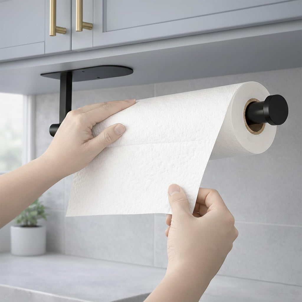 Soporte para Papel de Cocina Autoadhesivo o con Tornillos – Acero Inoxidable SUS304 Negro
