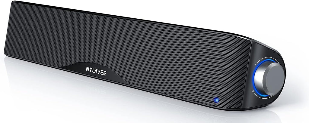 Barra de Sonido Nylavee Hi-Fi Estéreo para PC | Bluetooth + Aux 3.5mm | USB/USB-C | Micófono y Auriculares | PC, Laptop y Monitor | 1 Unidad