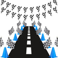 Juego de conos de tráfico y banderas a cuadros Skylety: incluye 12 conos de tráfico de plástico, 12 banderas con mástiles, banderín a cuadros de 9,45 m y tapete de pista de carreras de 3 x 0,6 m (azul).