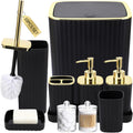 XLHOMO Bathroom Accessories Set - Gorgeous Black Bathroom Set, 10PC Bathroom Accessory Set, Toilet Brush, Trash Can, Qtip Holder & Soap Dispenser