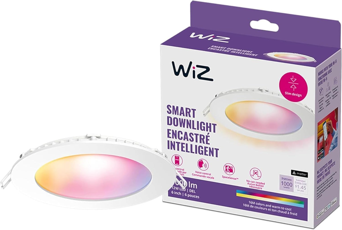 CONTIENE SOLO UNA PIEZA Luz Empotrada Inteligente WiZ Connected Retrofit | 1000 Lúmenes, 6 Pulgadas, Compatible con Matter | LED con Cambio de Color y Detección de Movimiento | Conexión Wi-Fi, Control por Voz o App